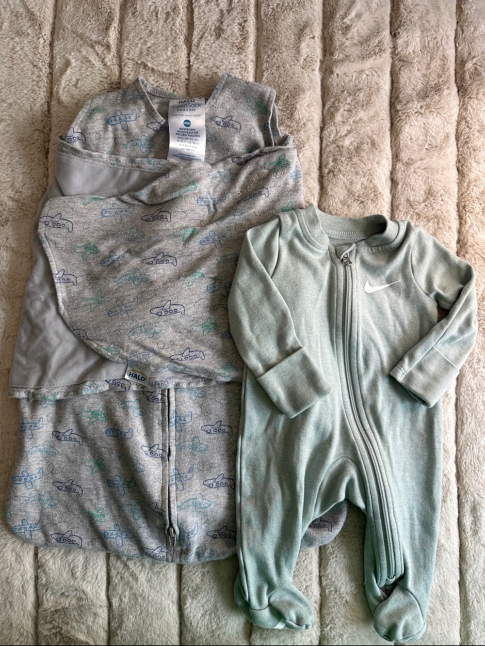 Newborn Boy Halo Sleep Sack and Nike Zippered Onsie Bundle